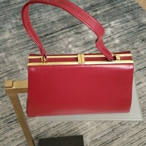 Red 1950 1940 vintage purse made in England rich leather